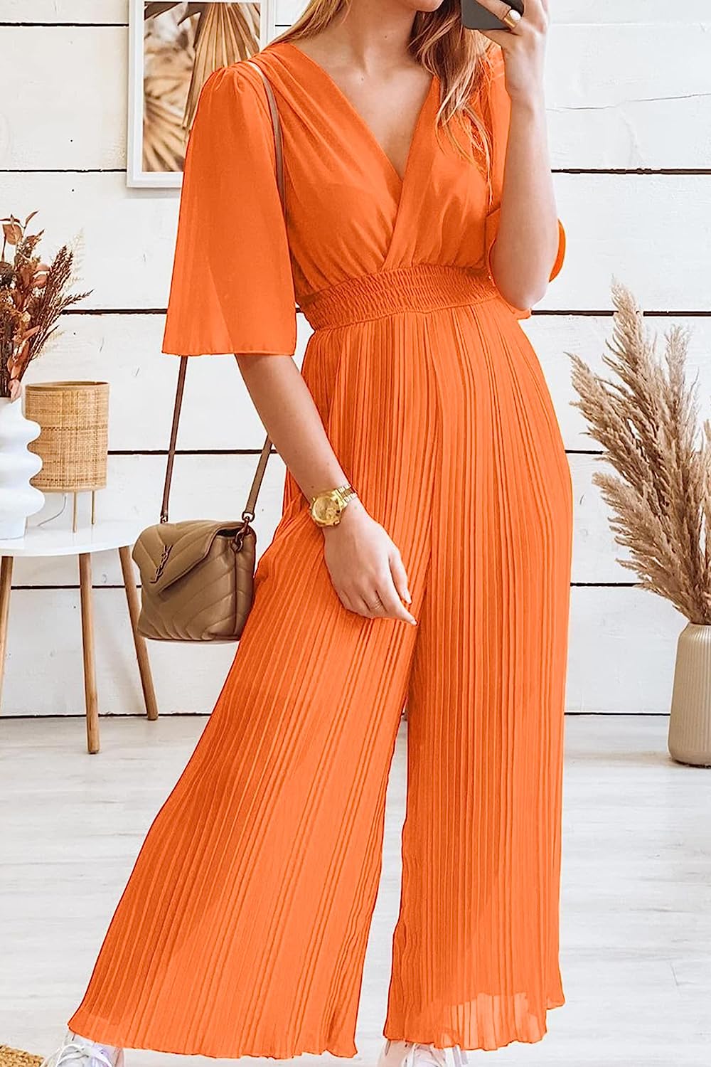Women's Wrap Ruffle Sleeve Wide Leg One Piece Jumpsuit CD472