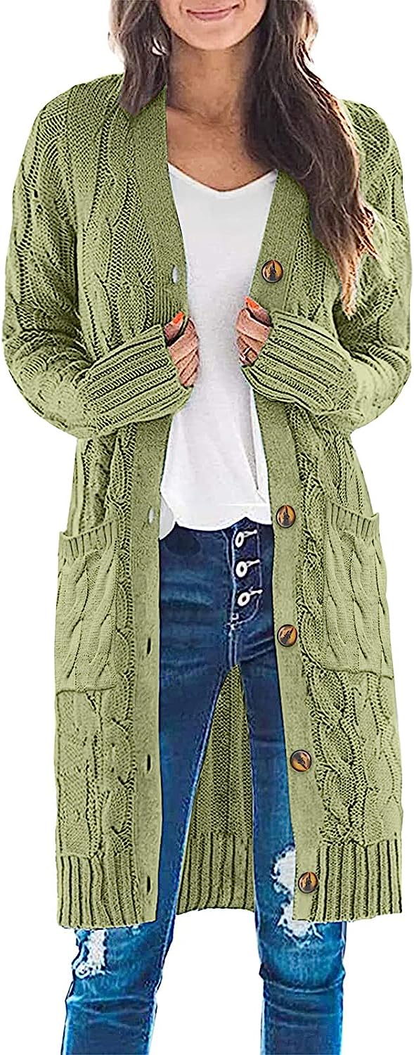 Women's Cable Knit Long Cardigan Sweater Outerwear CD453