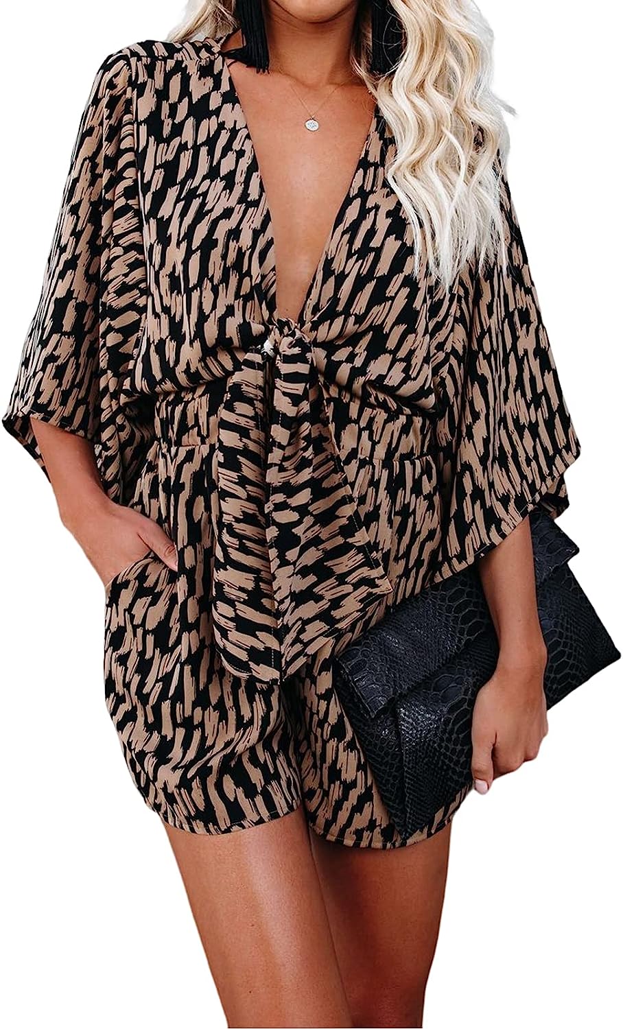 Women’s Leopard Print Shorts Jumpsuit Wrap Oversized CD466