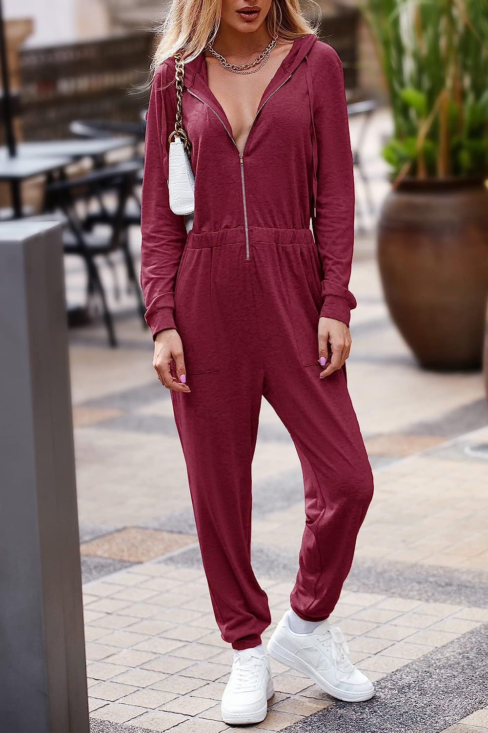 Women's Zip-up Hoodie Jumpsuits One Piece CD498
