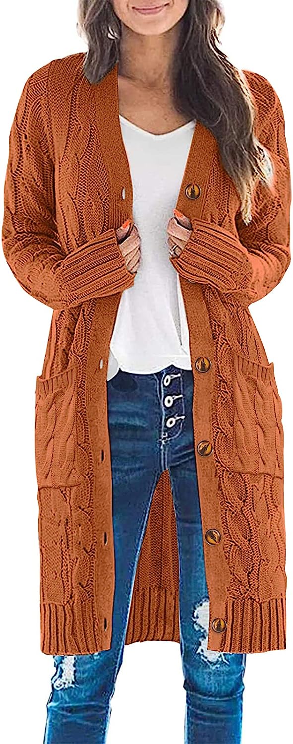 Women's Cable Knit Long Cardigan Sweater Outerwear CD453