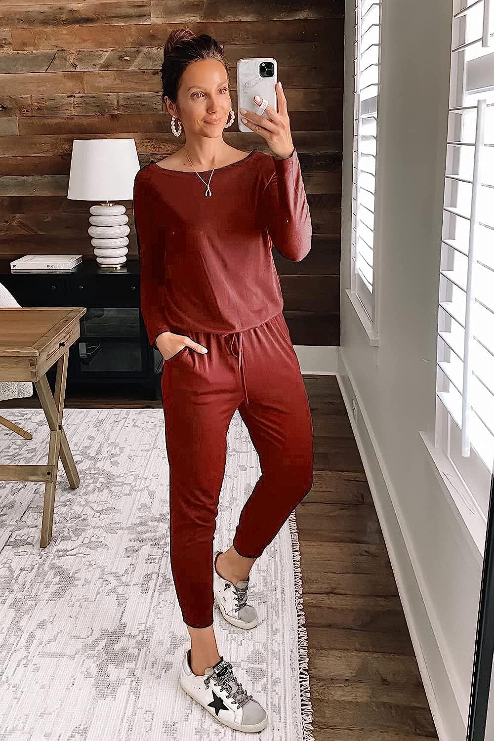 Women's Crewneck Off Shoulder Stretchy Jumpsuit CD462