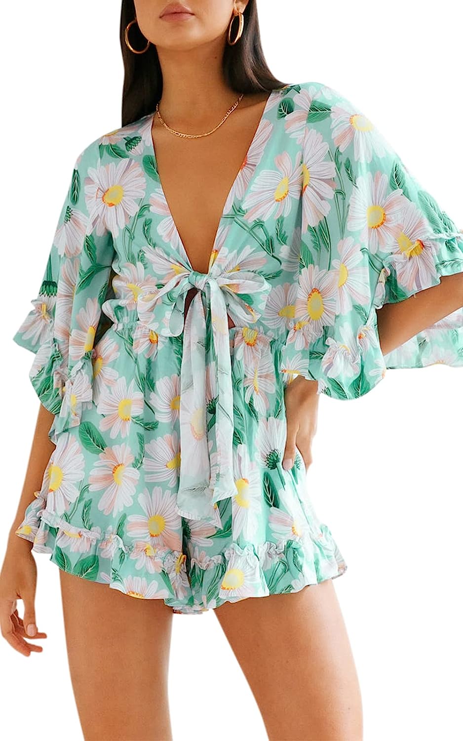 Women’s Leopard Print Shorts Jumpsuit Wrap Oversized CD466