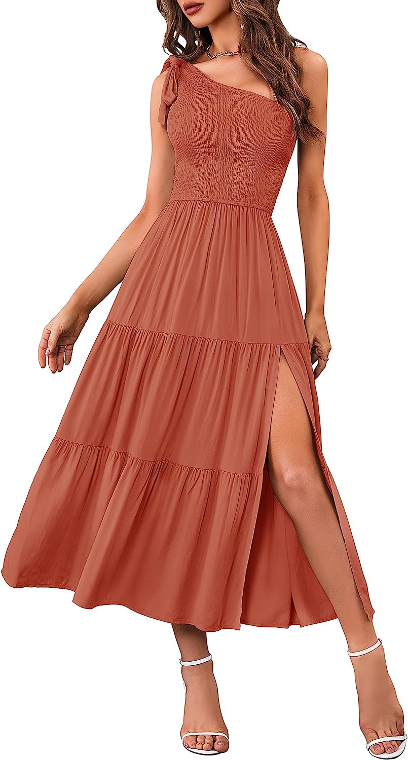 Women's One Shoulder Sleeveless Knot Midi Dress CD445
