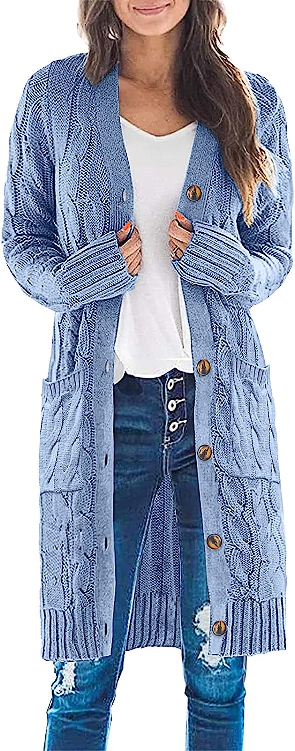 Women's Cable Knit Long Cardigan Sweater Outerwear CD453
