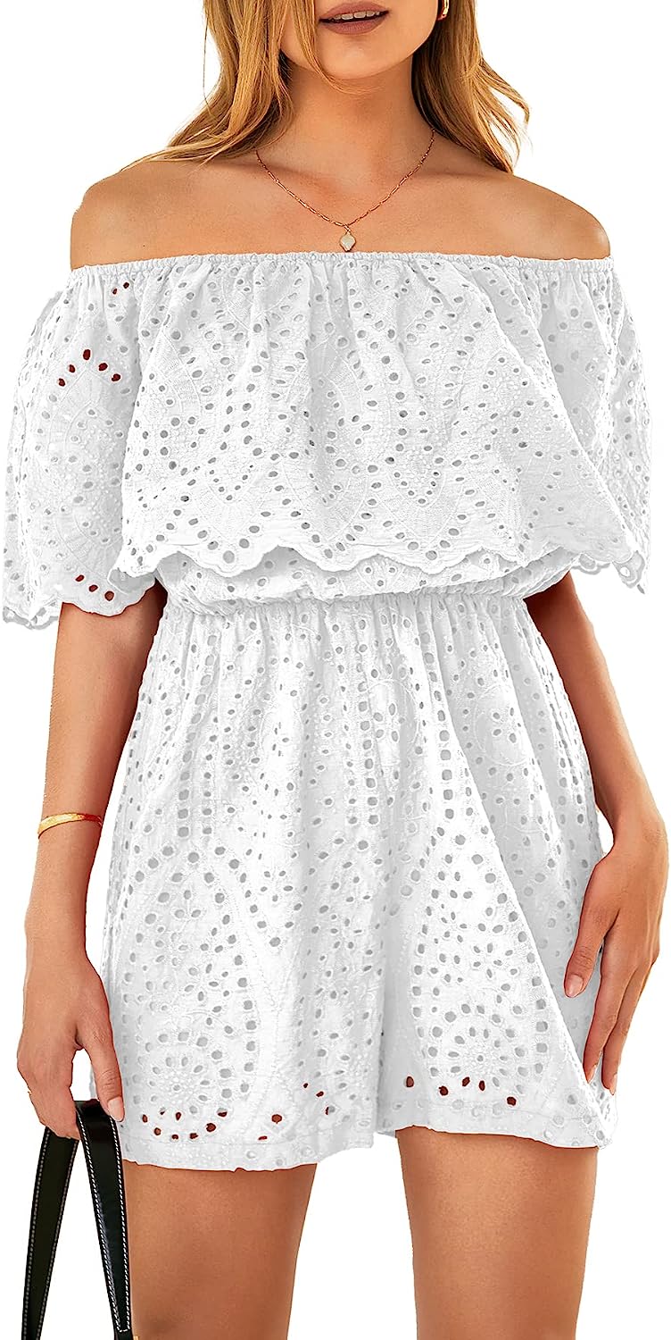 Women's Embroidery Rompers Off Shoulder Ruffle Jumpsuit CD487