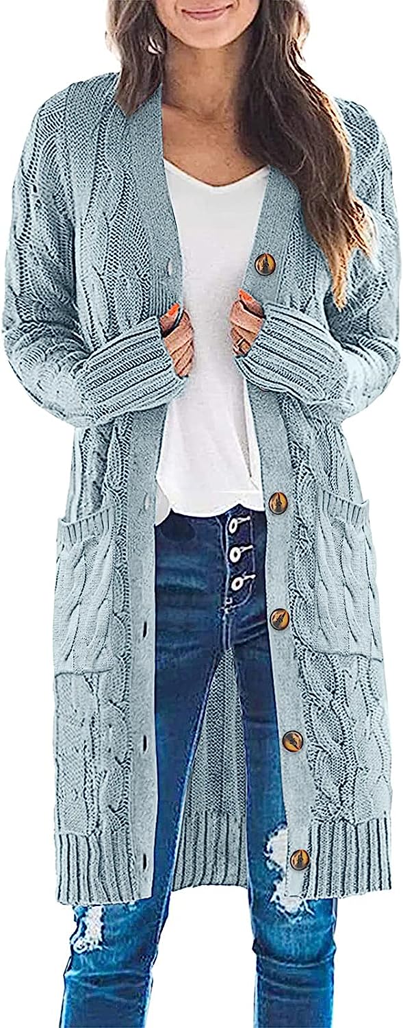 Women's Cable Knit Long Cardigan Sweater Outerwear CD453