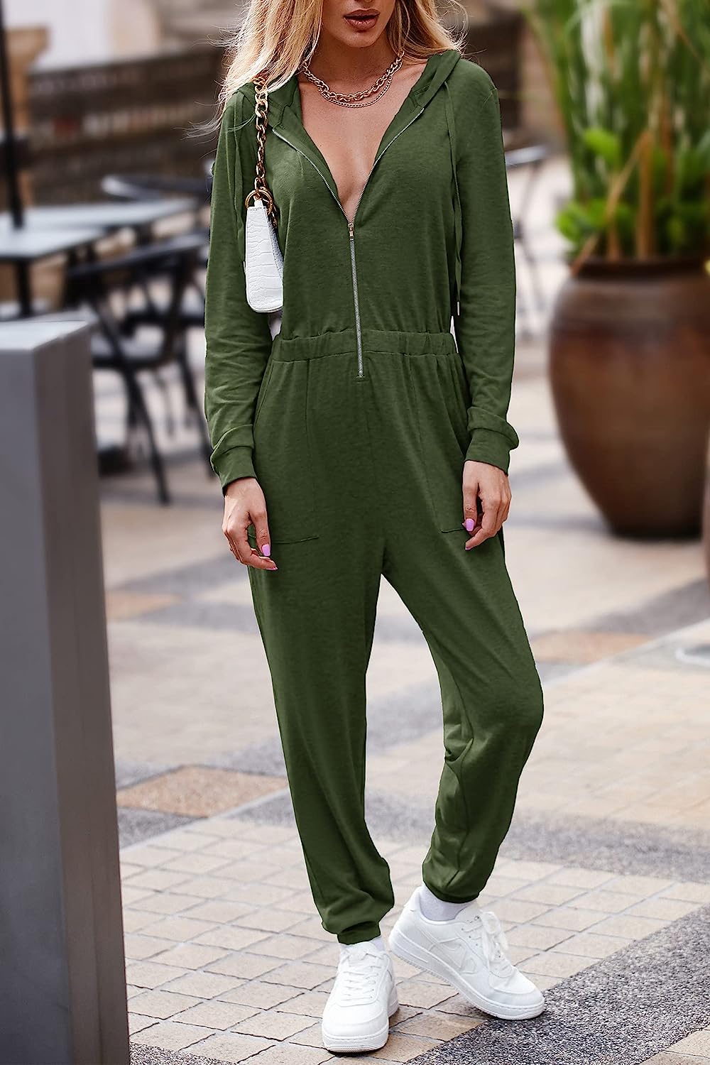 Women's Zip-up Hoodie Jumpsuits One Piece CD498