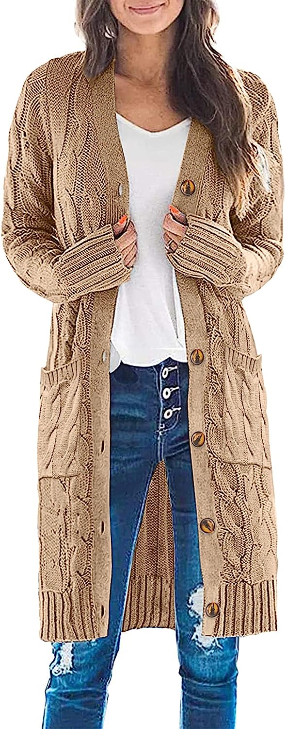 Women's Cable Knit Long Cardigan Sweater Outerwear CD453