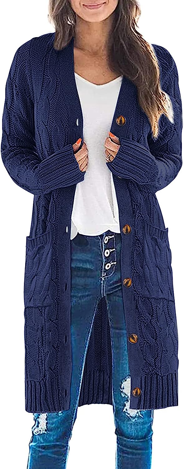 Women's Cable Knit Long Cardigan Sweater Outerwear CD453