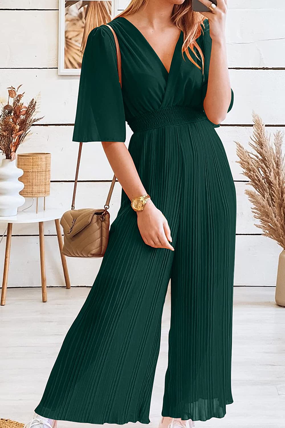 Women's Wrap Ruffle Sleeve Wide Leg One Piece Jumpsuit CD472