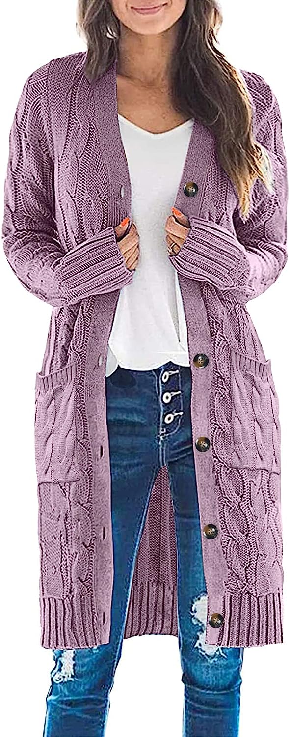 Women's Cable Knit Long Cardigan Sweater Outerwear CD453
