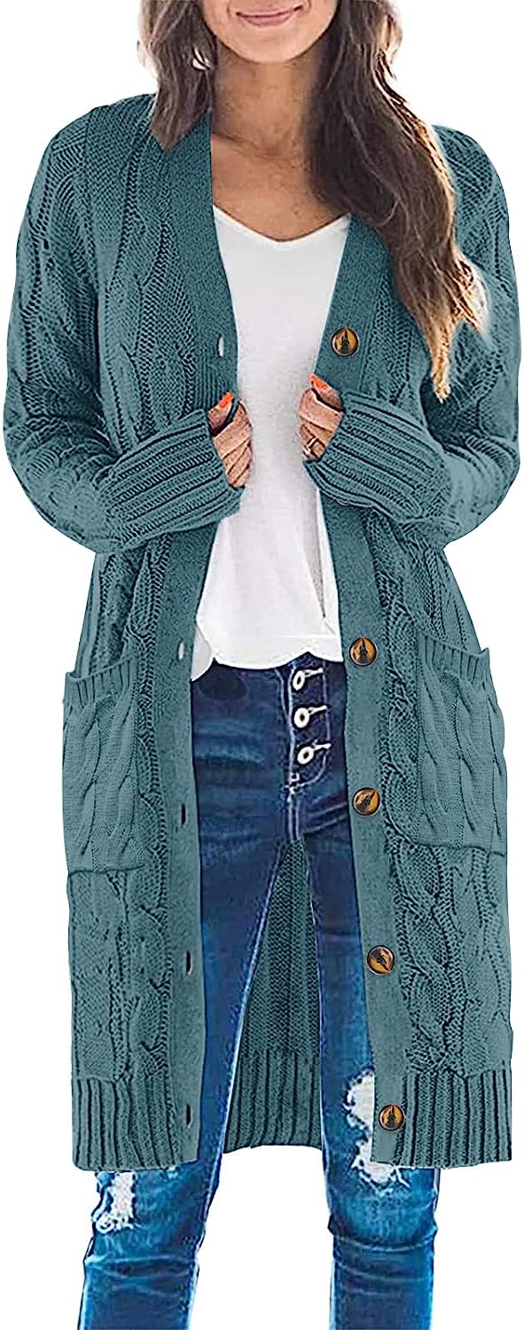 Women's Cable Knit Long Cardigan Sweater Outerwear CD453