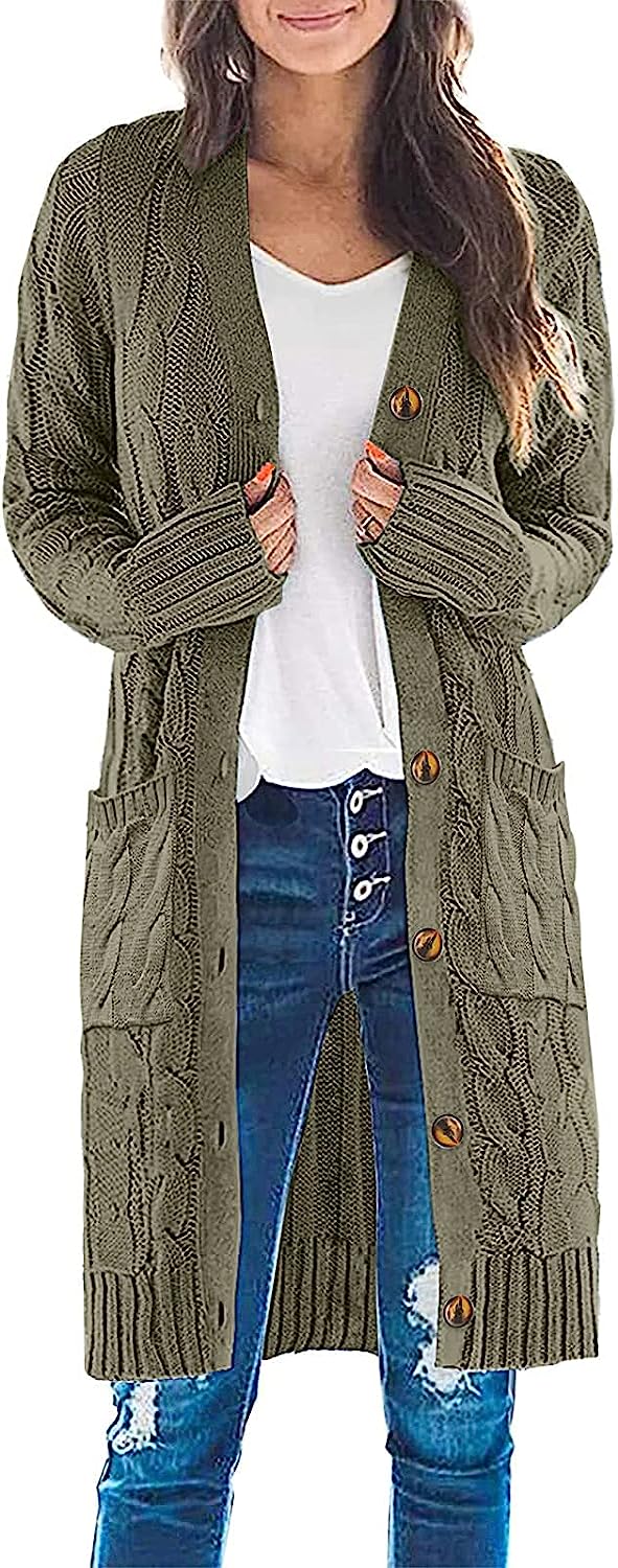 Women's Cable Knit Long Cardigan Sweater Outerwear CD453