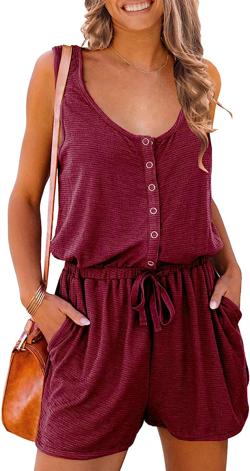 Women's Scoop Neck Button Down Sleeveless Jumpsuit CD500