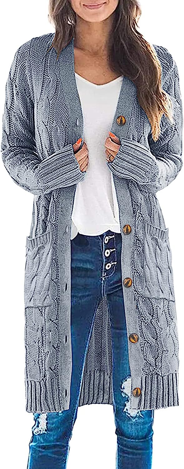Women's Cable Knit Long Cardigan Sweater Outerwear CD453