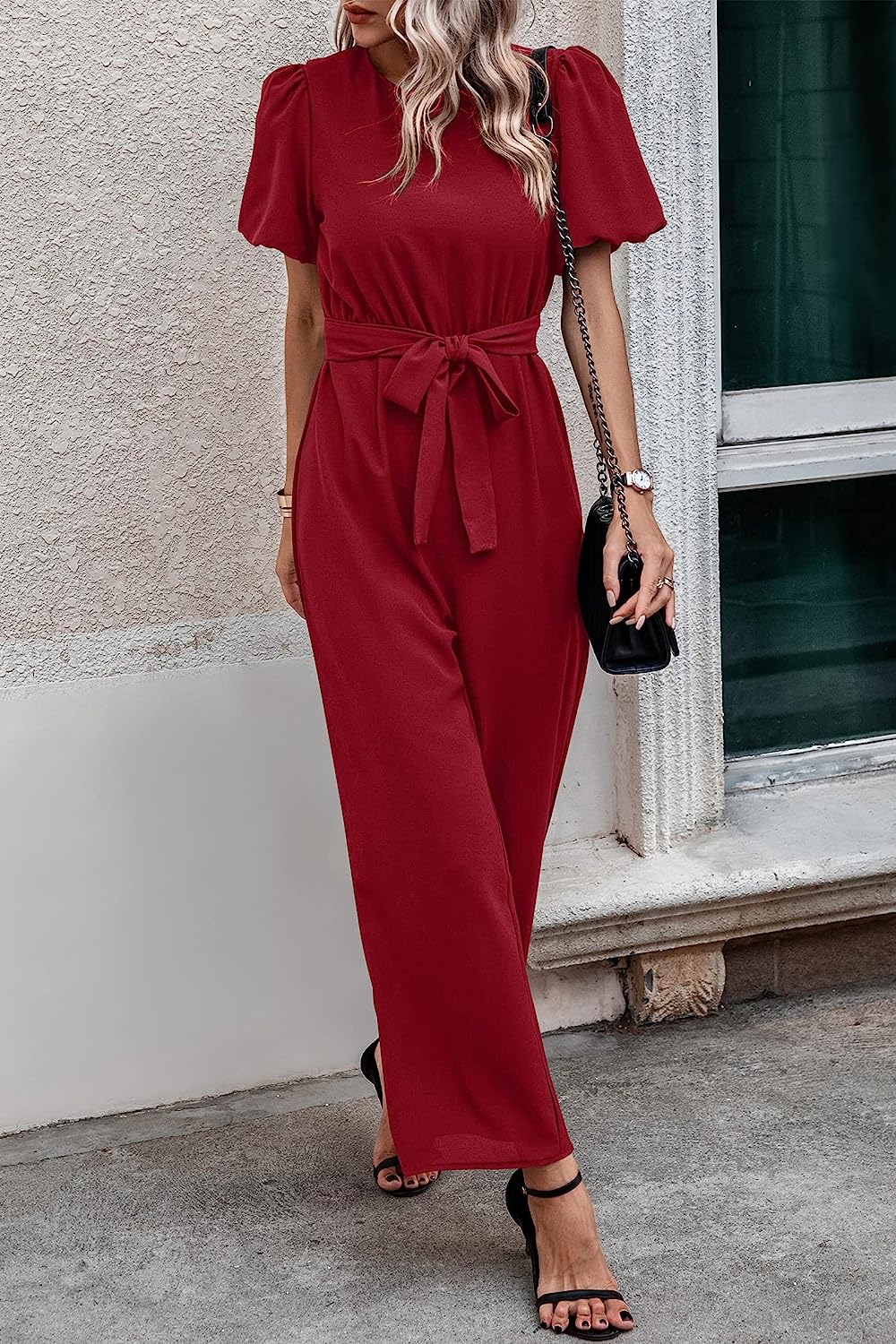 Women's Short Puff Sleeve Wide Leg Pants Jumpsuits CD461