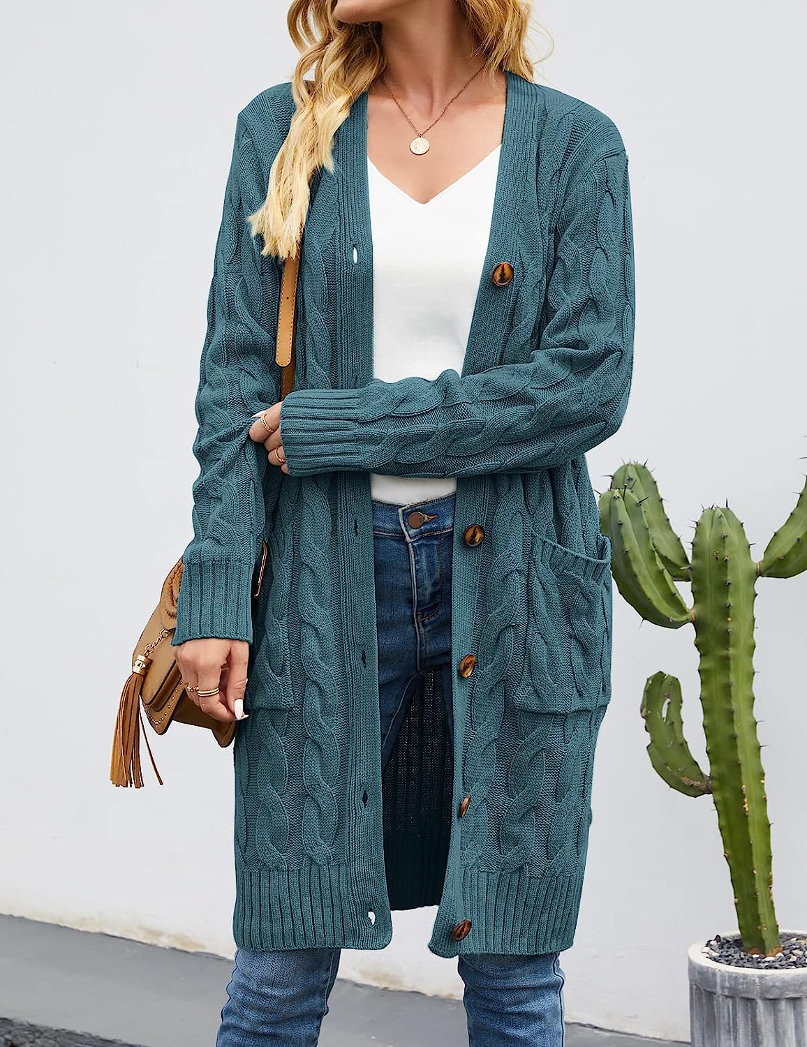 Women's Cable Knit Long Cardigan Sweater Outerwear CD453