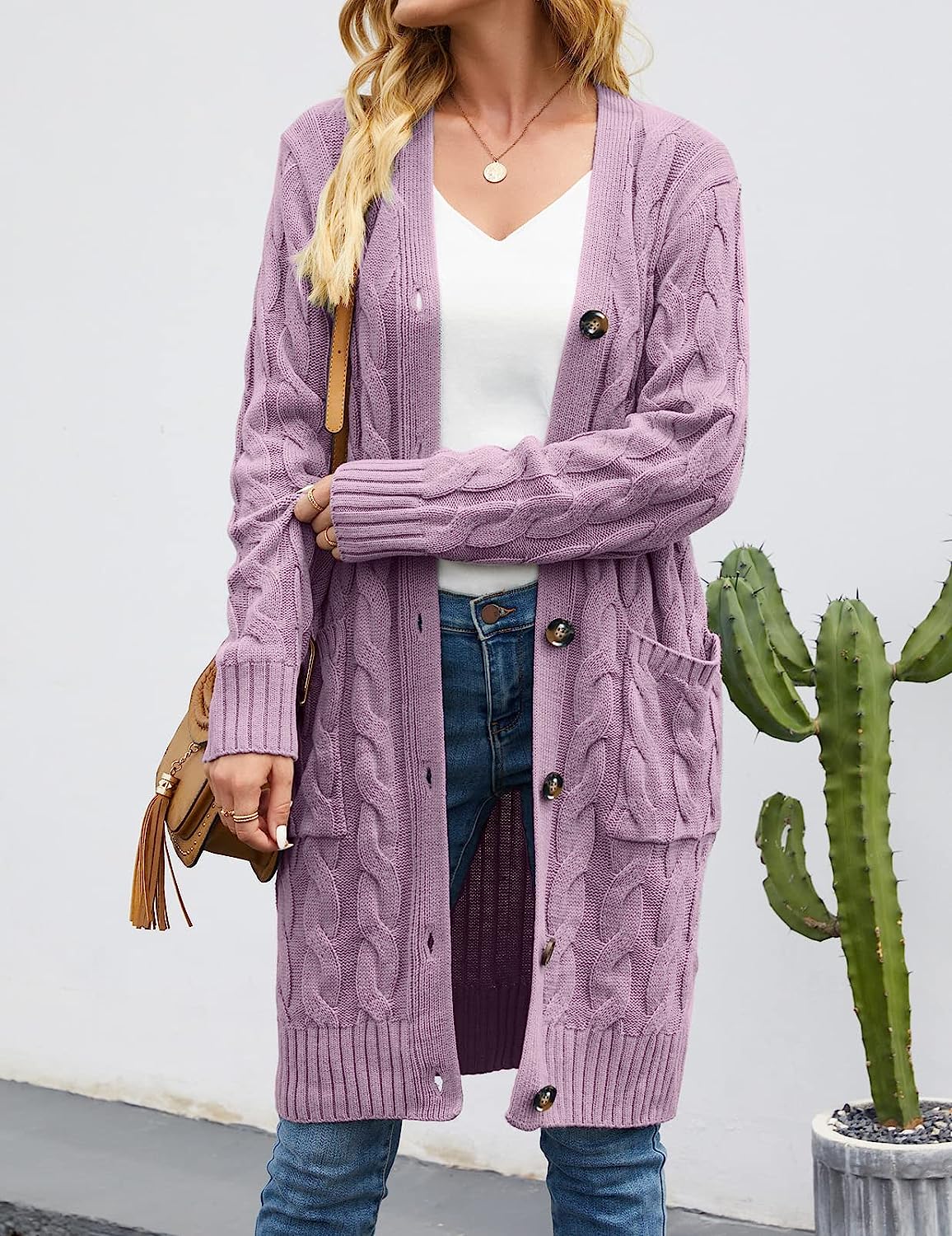 Women's Cable Knit Long Cardigan Sweater Outerwear CD453