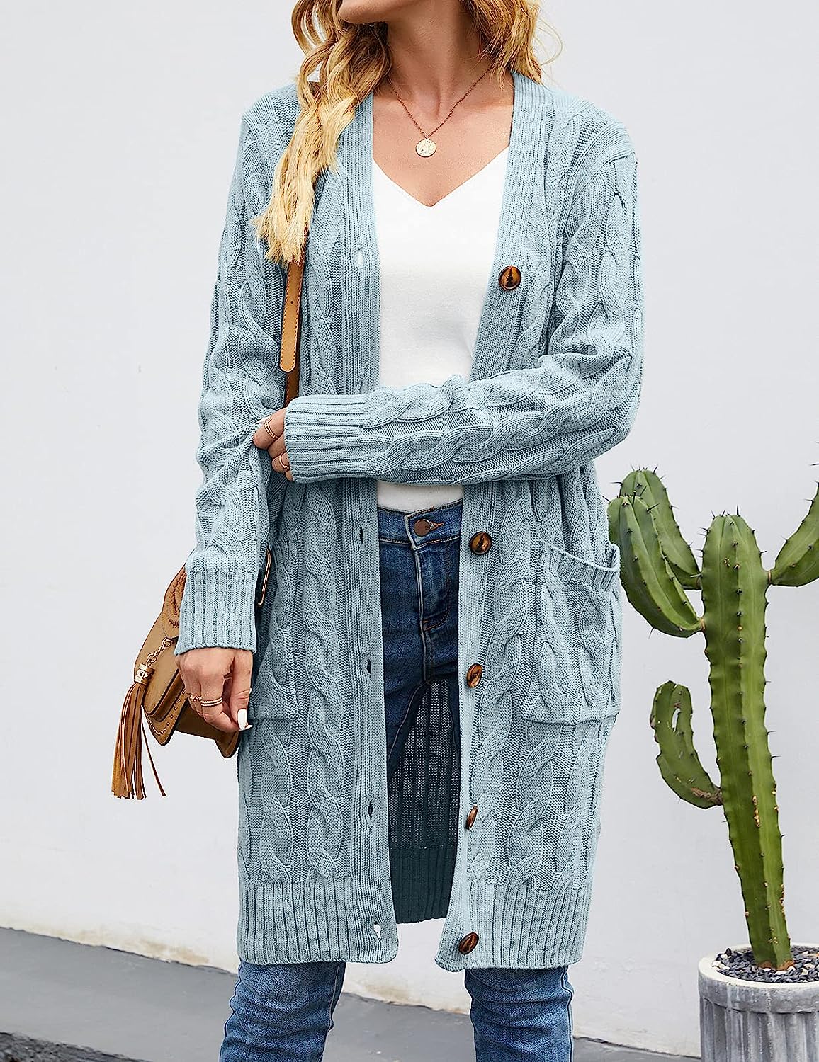 Women's Cable Knit Long Cardigan Sweater Outerwear CD453