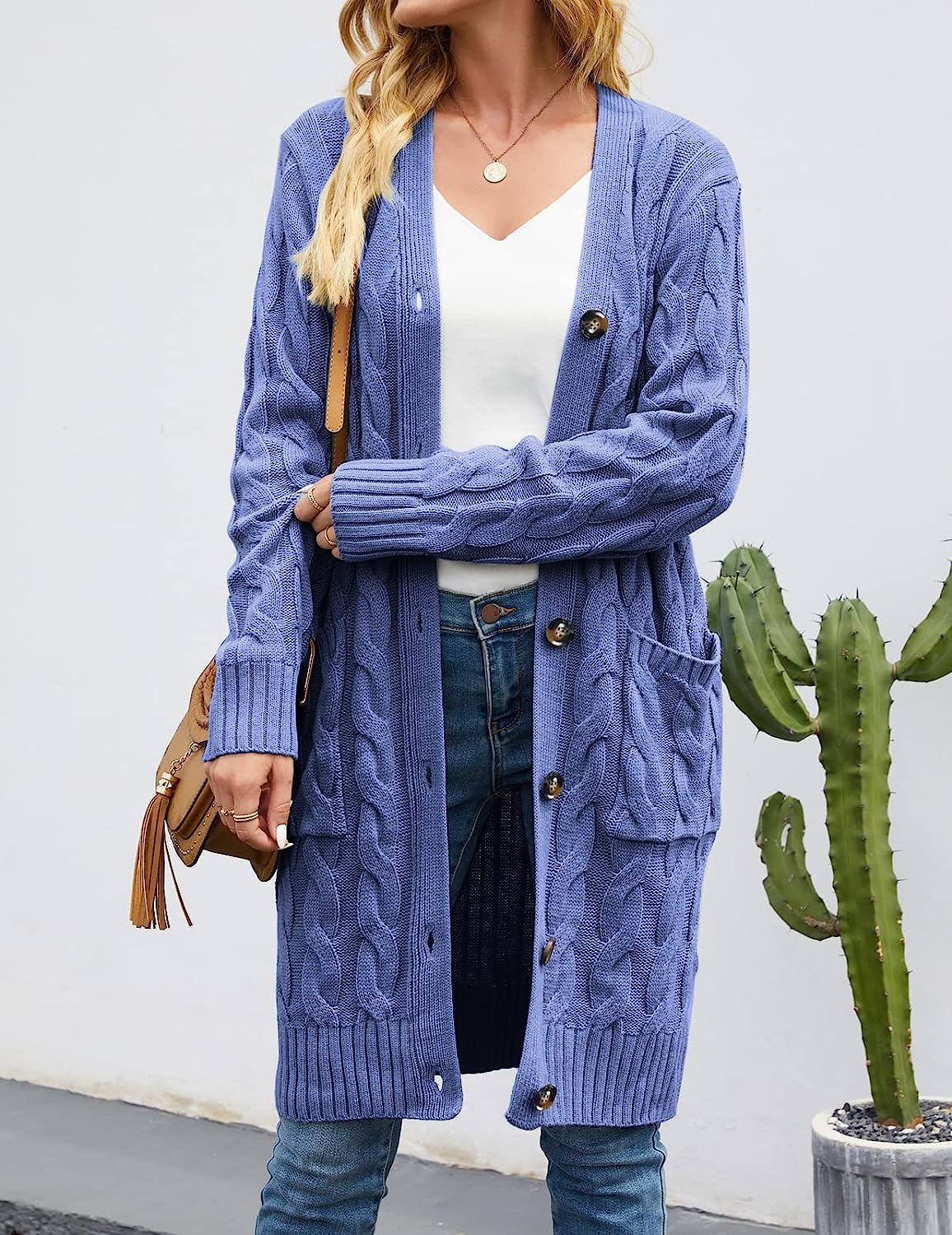 Women's Cable Knit Long Cardigan Sweater Outerwear CD453