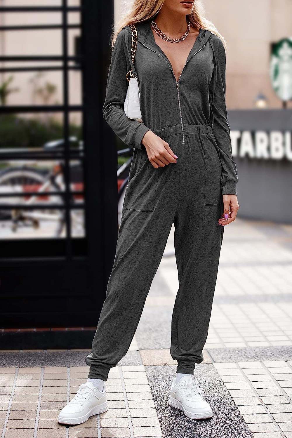 Women's Zip-up Hoodie Jumpsuits One Piece CD498