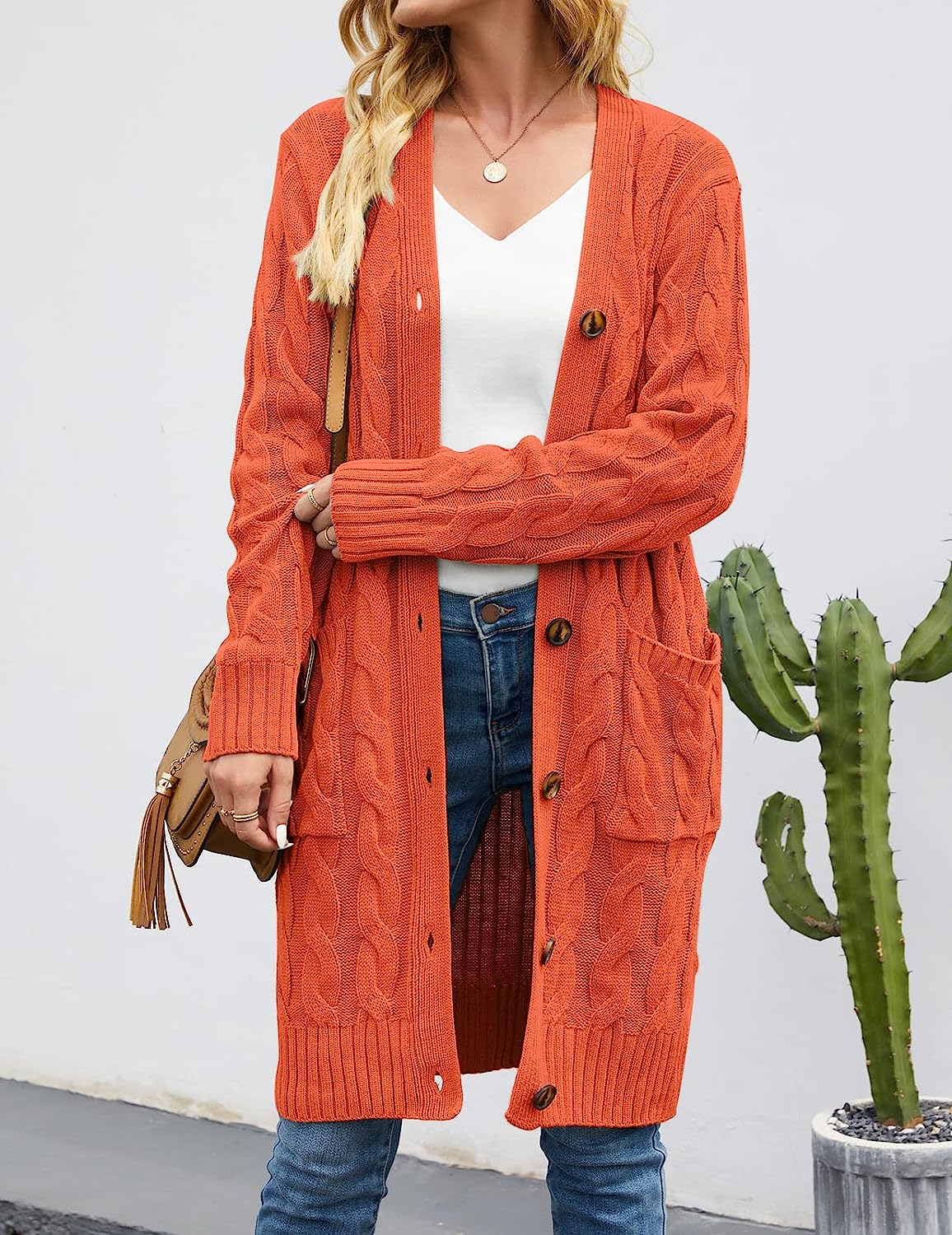 Women's Cable Knit Long Cardigan Sweater Outerwear CD453