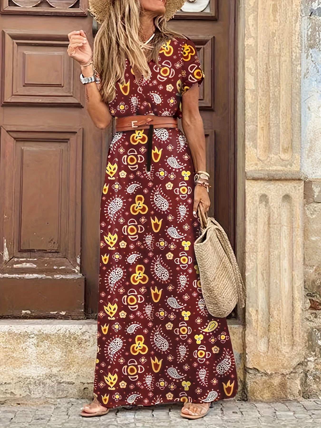 Women's Short Sleeve Floral Maxi Long Boho Dress CD187