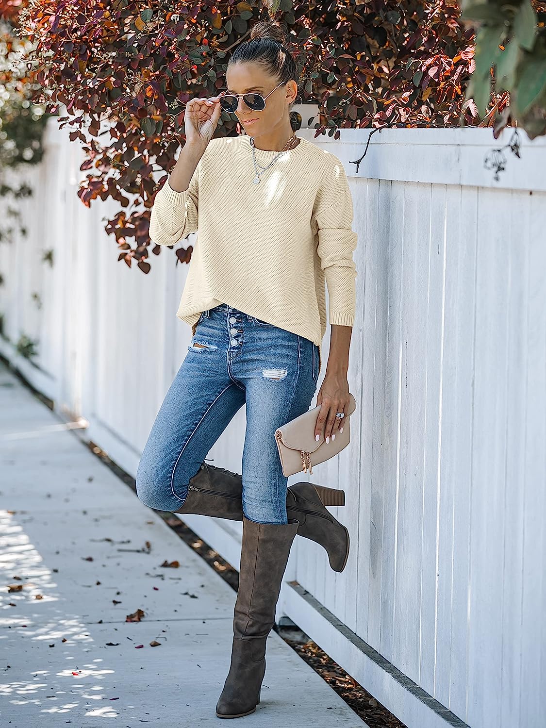Women's Oversized Crew Neck Knit Pullover Sweater CD459