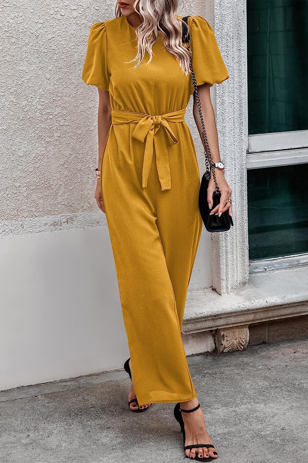 Women's Short Puff Sleeve Wide Leg Pants Jumpsuits CD461