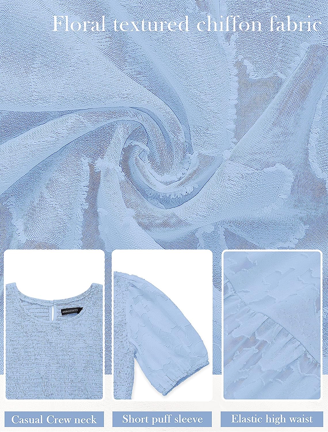 Women's Floral Crewneck Lace Flowy Tiered Midi Dress CD452
