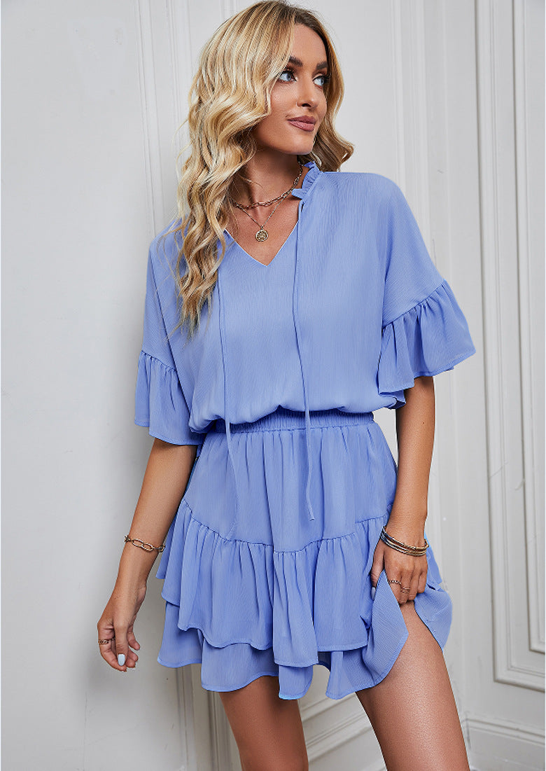 Women's solid cropped ruffled dress CD516