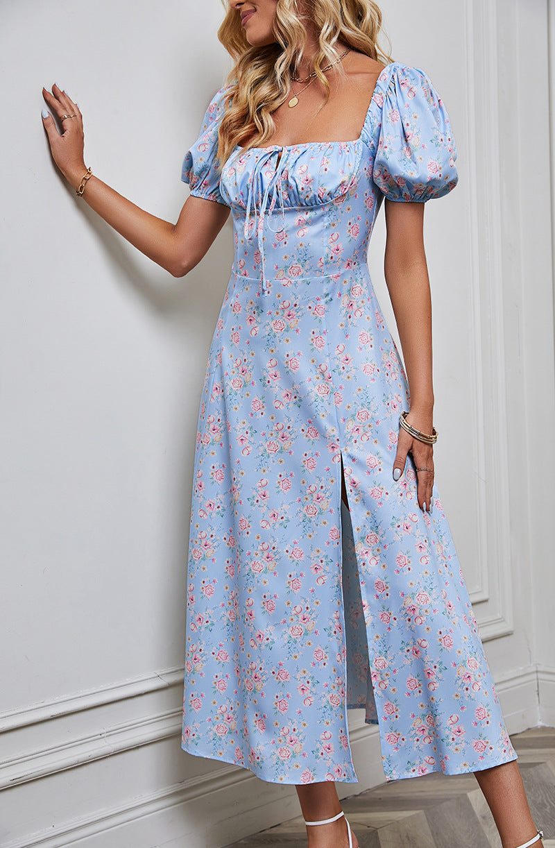 Women's Bubble Sleeve Bra Split Floral Dress CD512