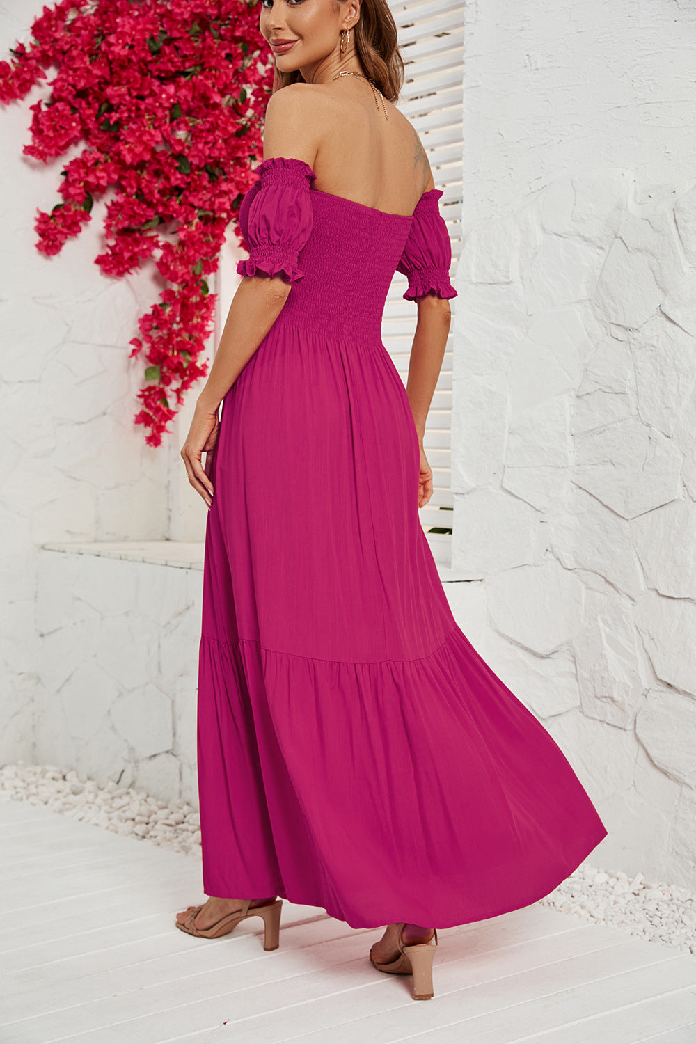 Women's Off Shoulder Short Sleeve Off Back Dress CD588