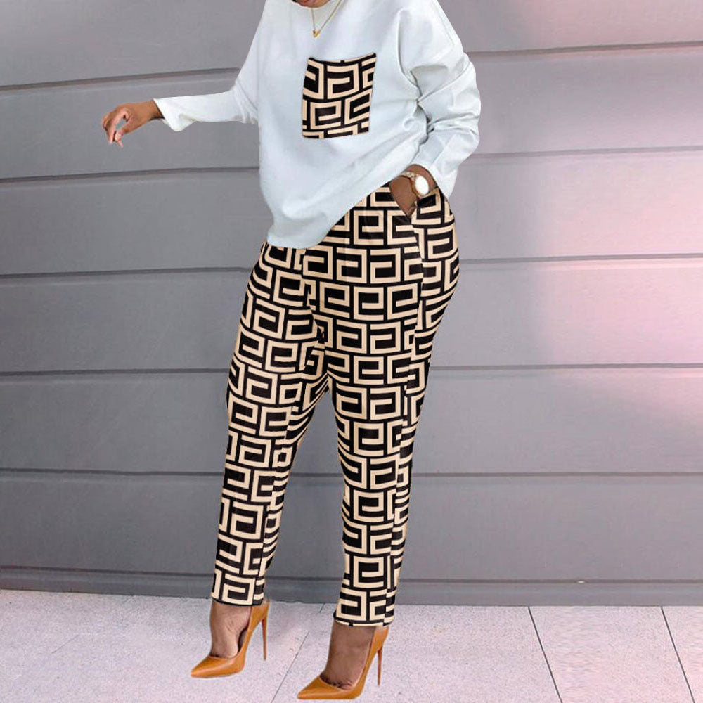 Fashion-print Long-sleeved Loose Casual Suit for Women CD603