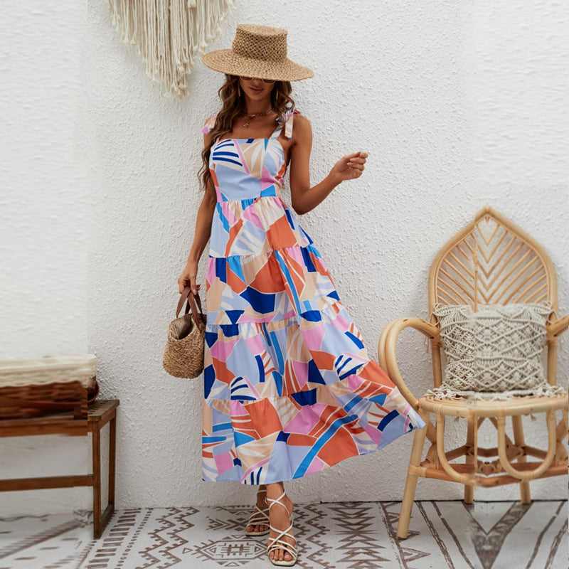 Women's Stripe High Waist Strap Dress CD518