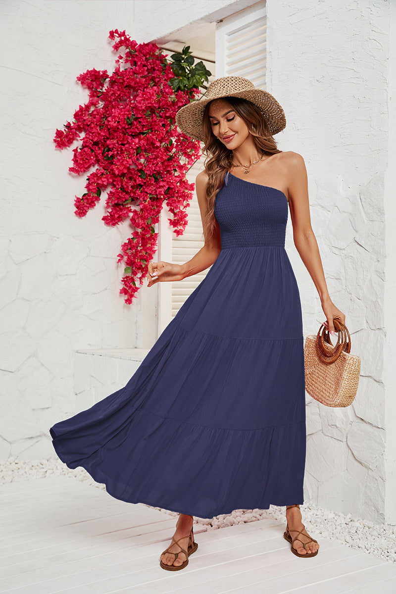 Women's Slim Slant Neck Swung Dress CD549