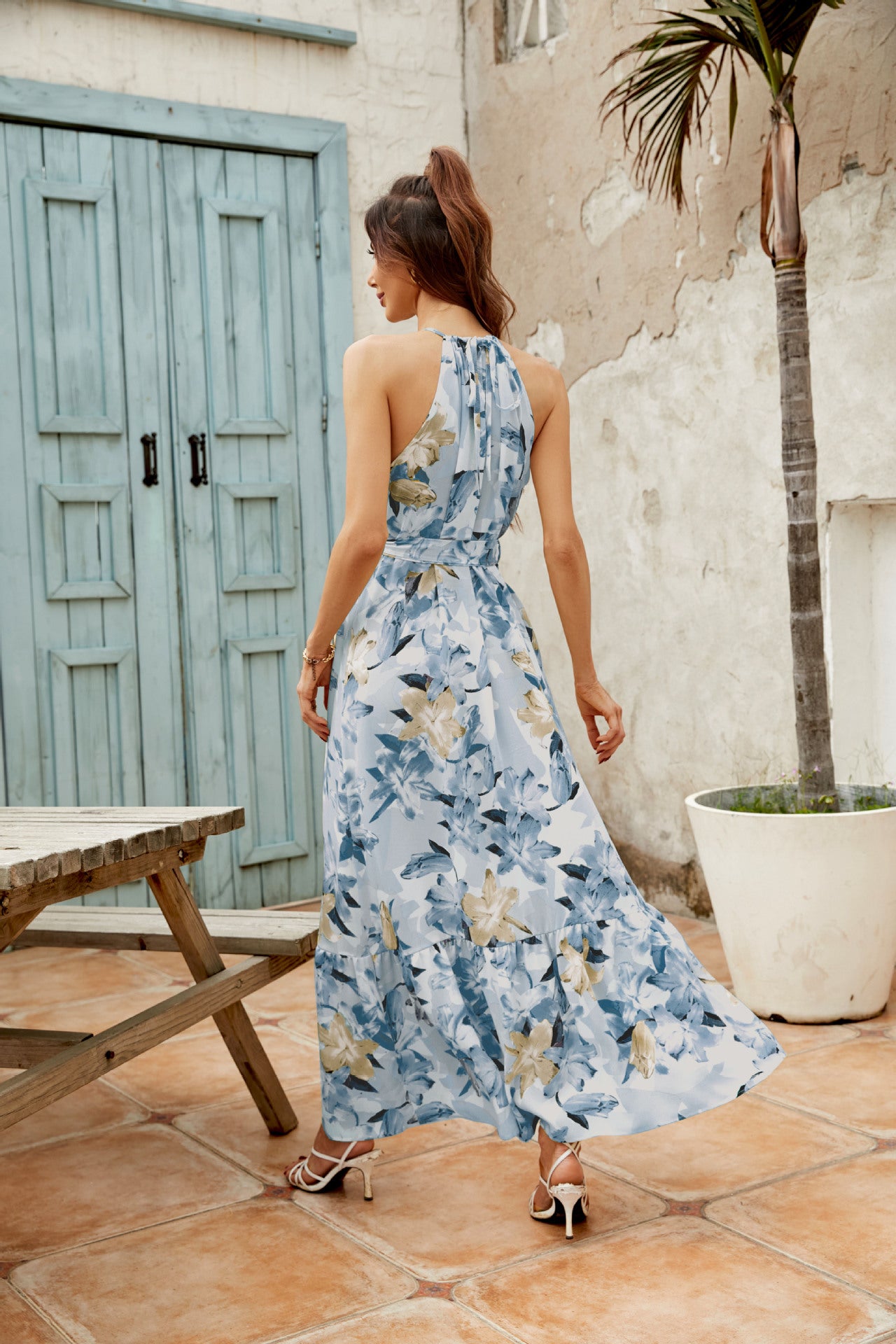 Women's Print Off-the-shoulder Crewneck Dress CD531