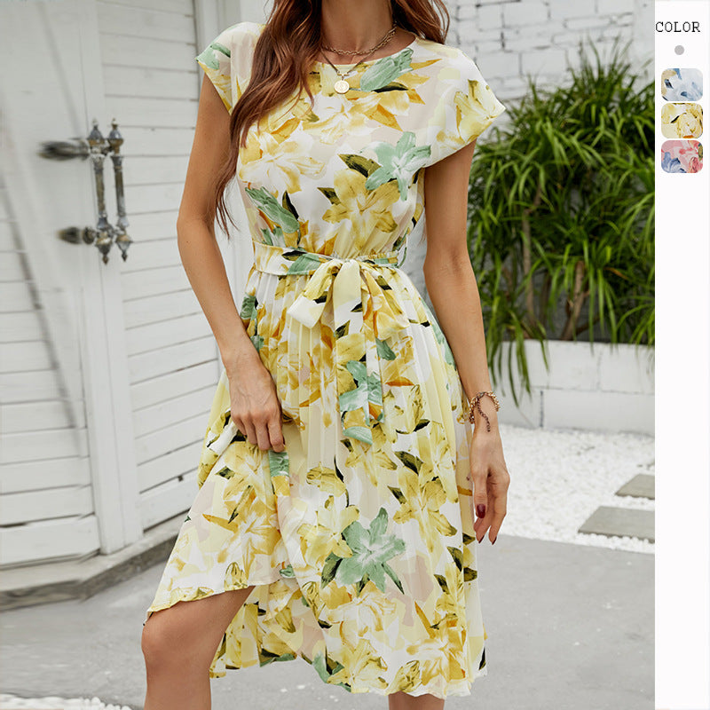 Women's Short Sleeve Crewneck Print Dress CD534