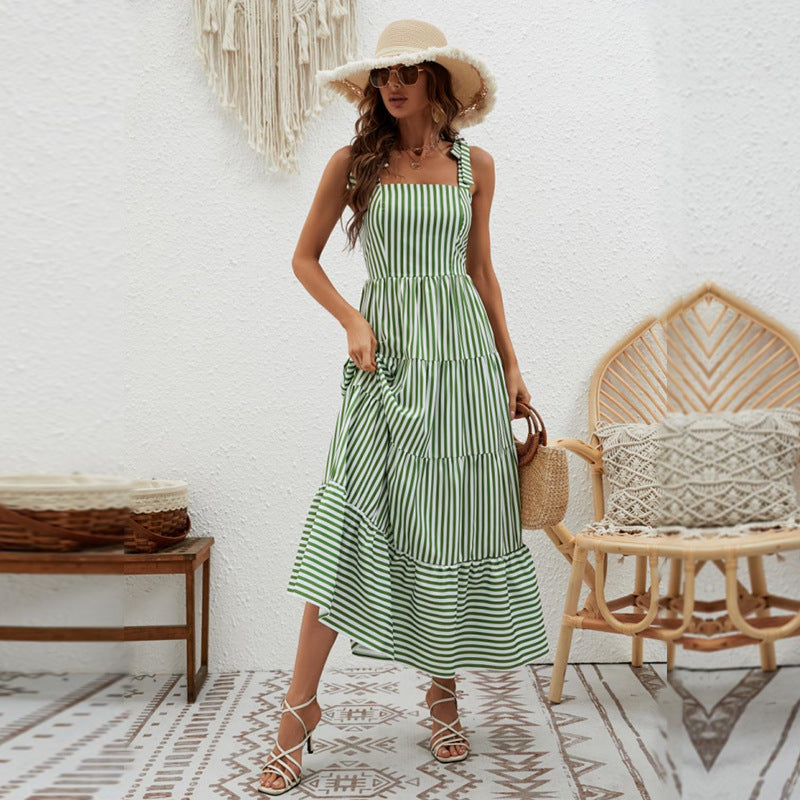 Women's Stripe High Waist Strap Dress CD518