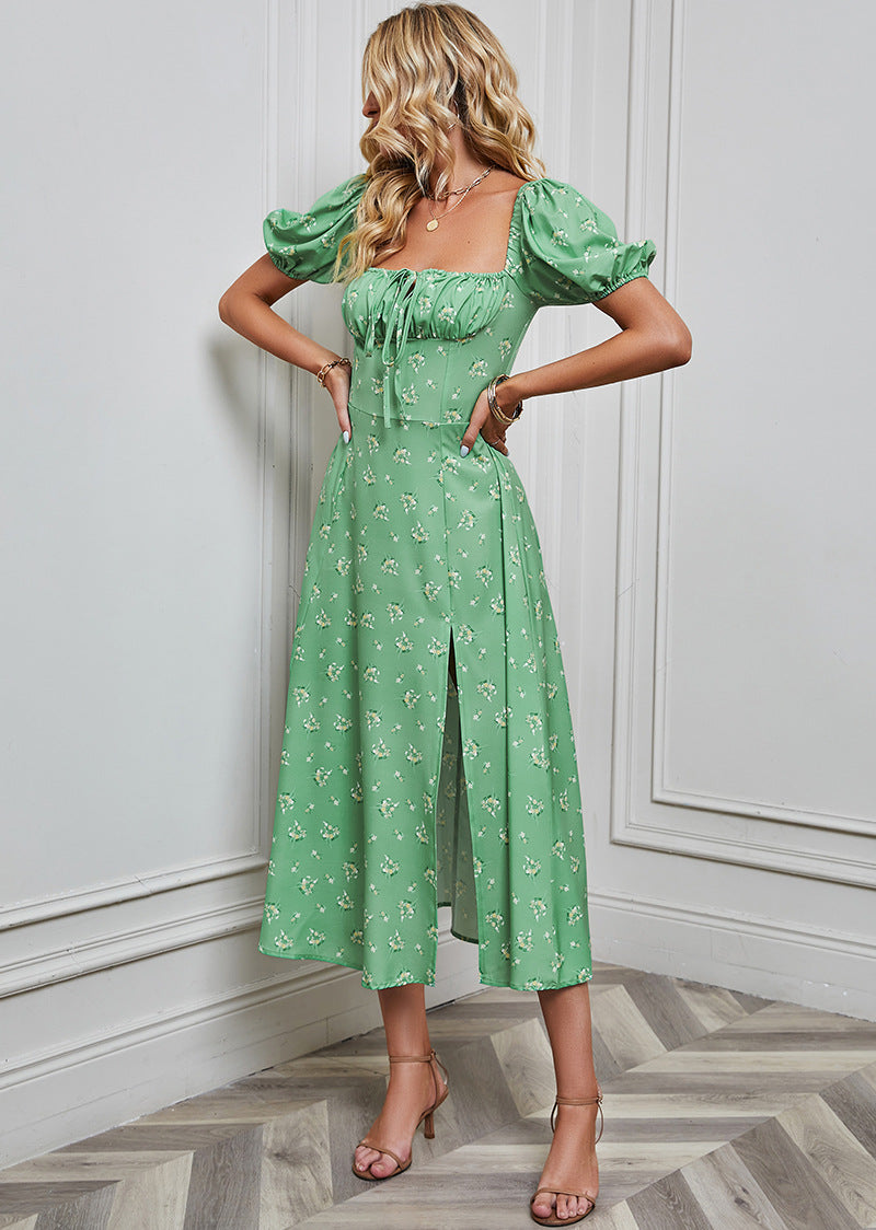 Women's Bubble Sleeve Bra Split Floral Dress CD512