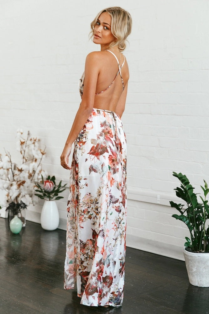 Sexy Backless Print V-neck Dress Dress CD399