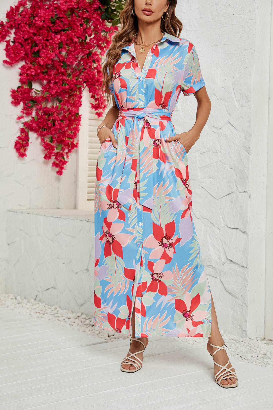 Women's Printed Split Dopamine Dress CD552
