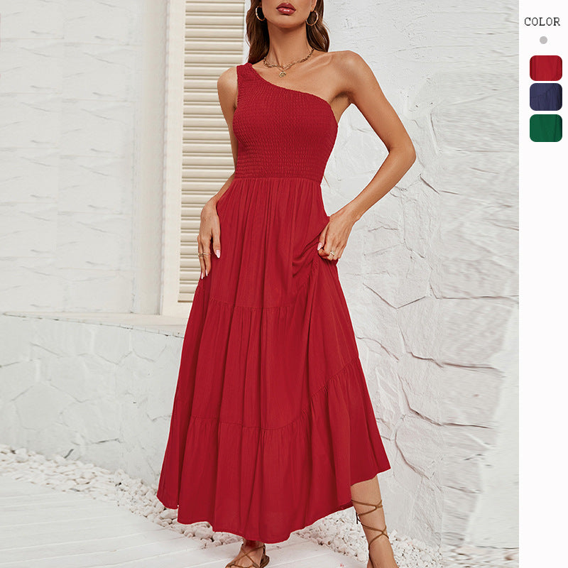 Women's Slim Slant Neck Swung Dress CD549