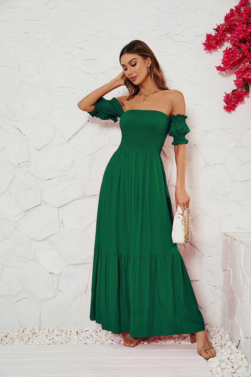 Women's Off Shoulder Short Sleeve Off Back Dress CD588