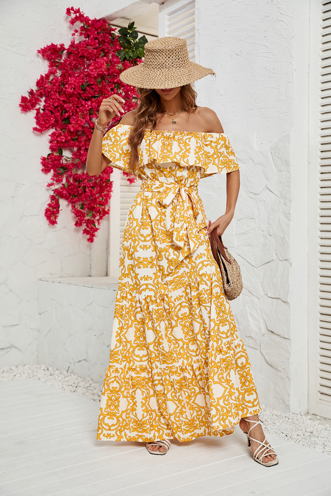 Women's Printed One-neck Ruffled Dress CD557