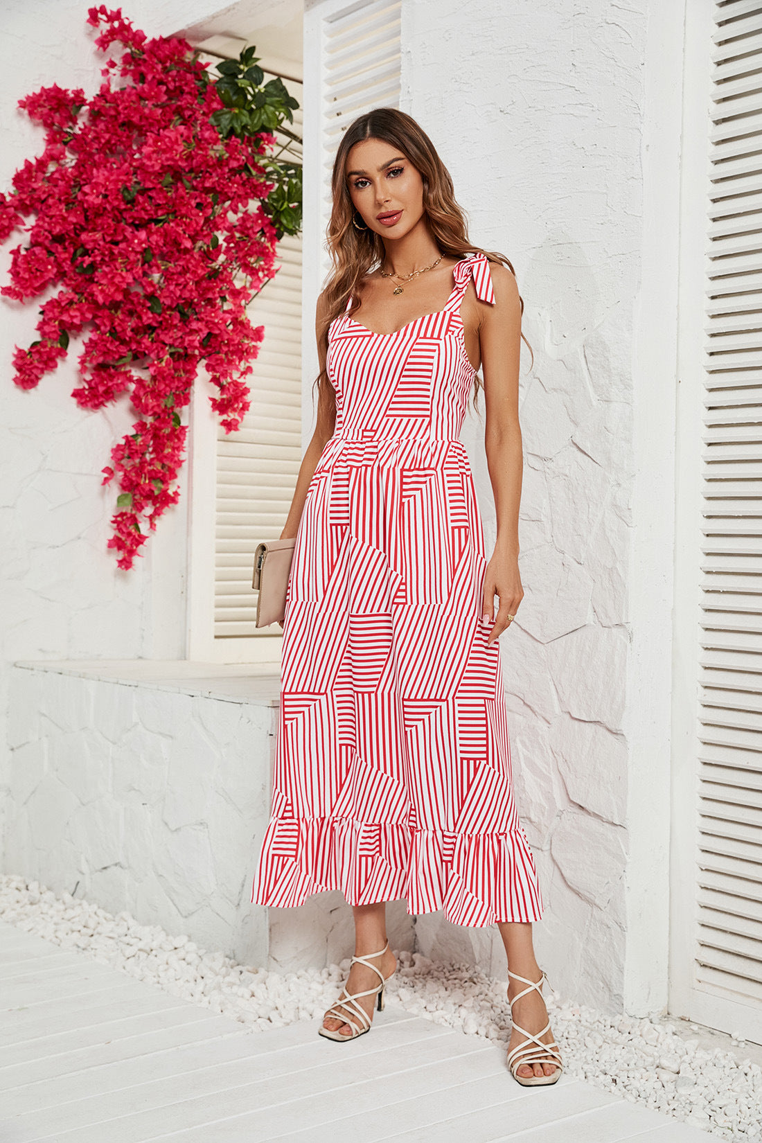 Women's Sweet Printed Ruffle Strap Dress CD545