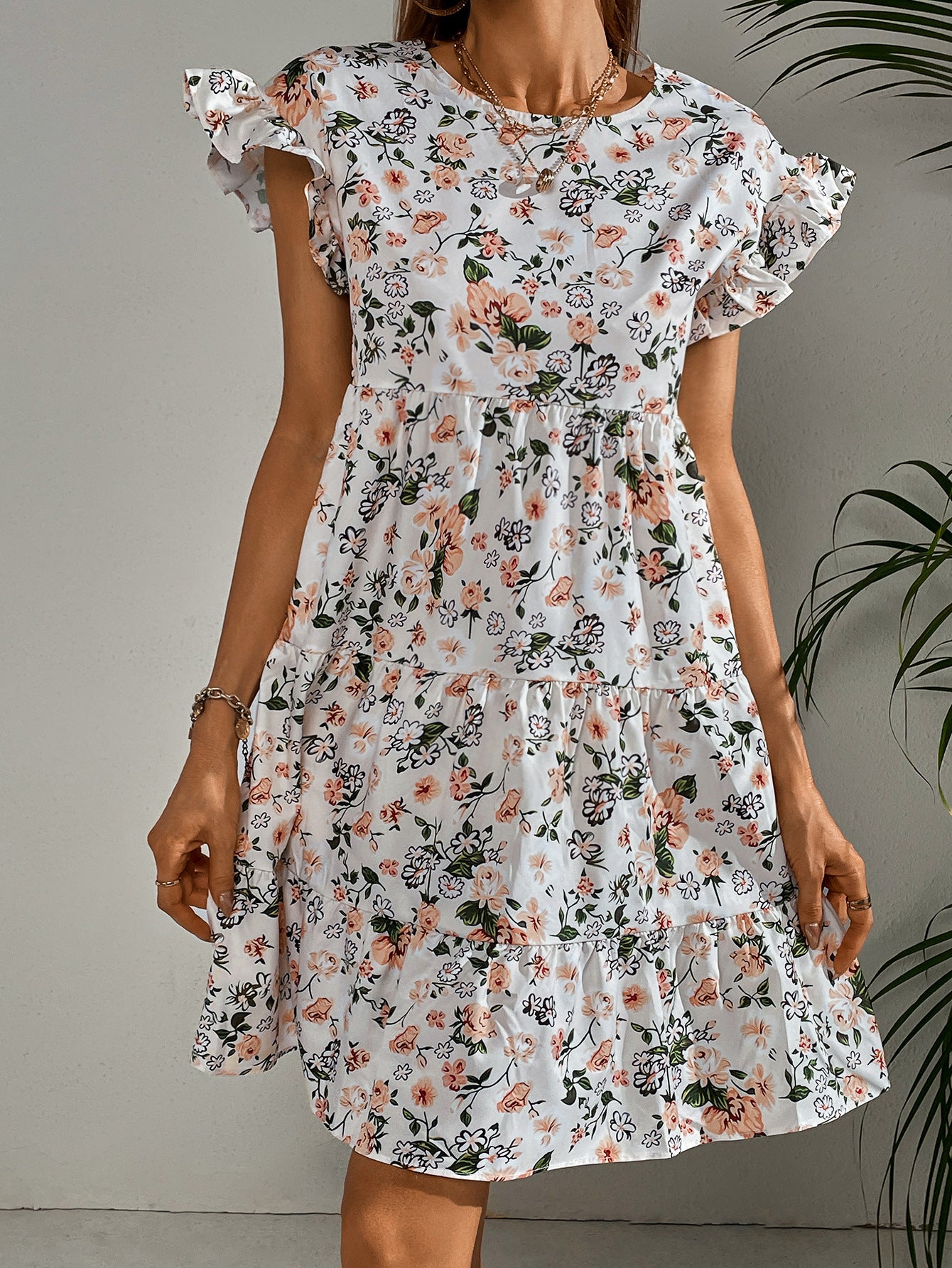 Women's Sexy Round Neck Printed Short Dress CD514