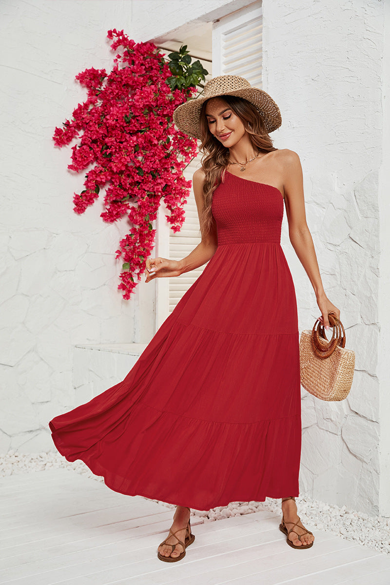 Women's Slim Slant Neck Swung Dress CD549
