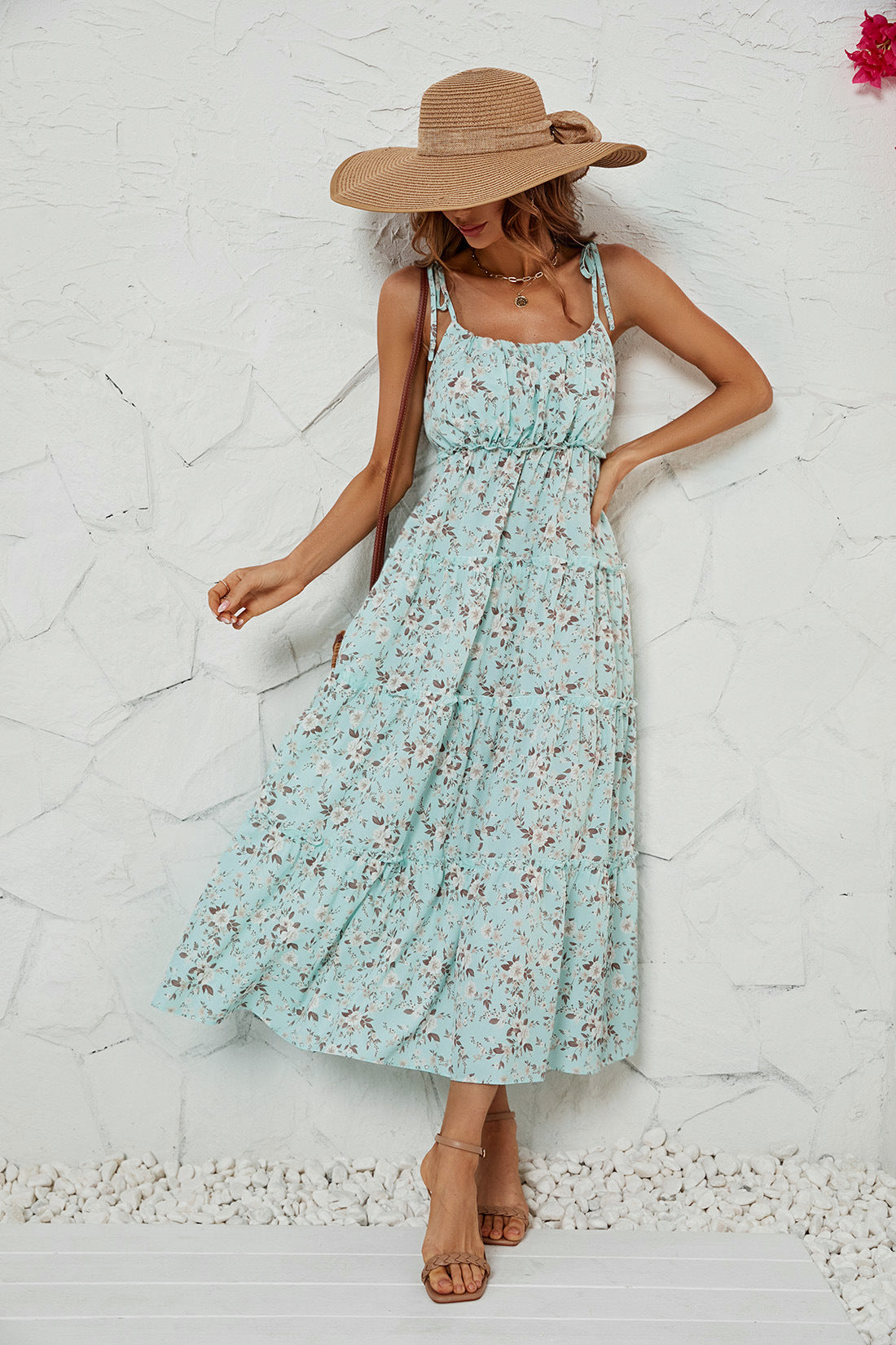 Women's Chest Wrap Strap Fragmented Flower Dress CD577